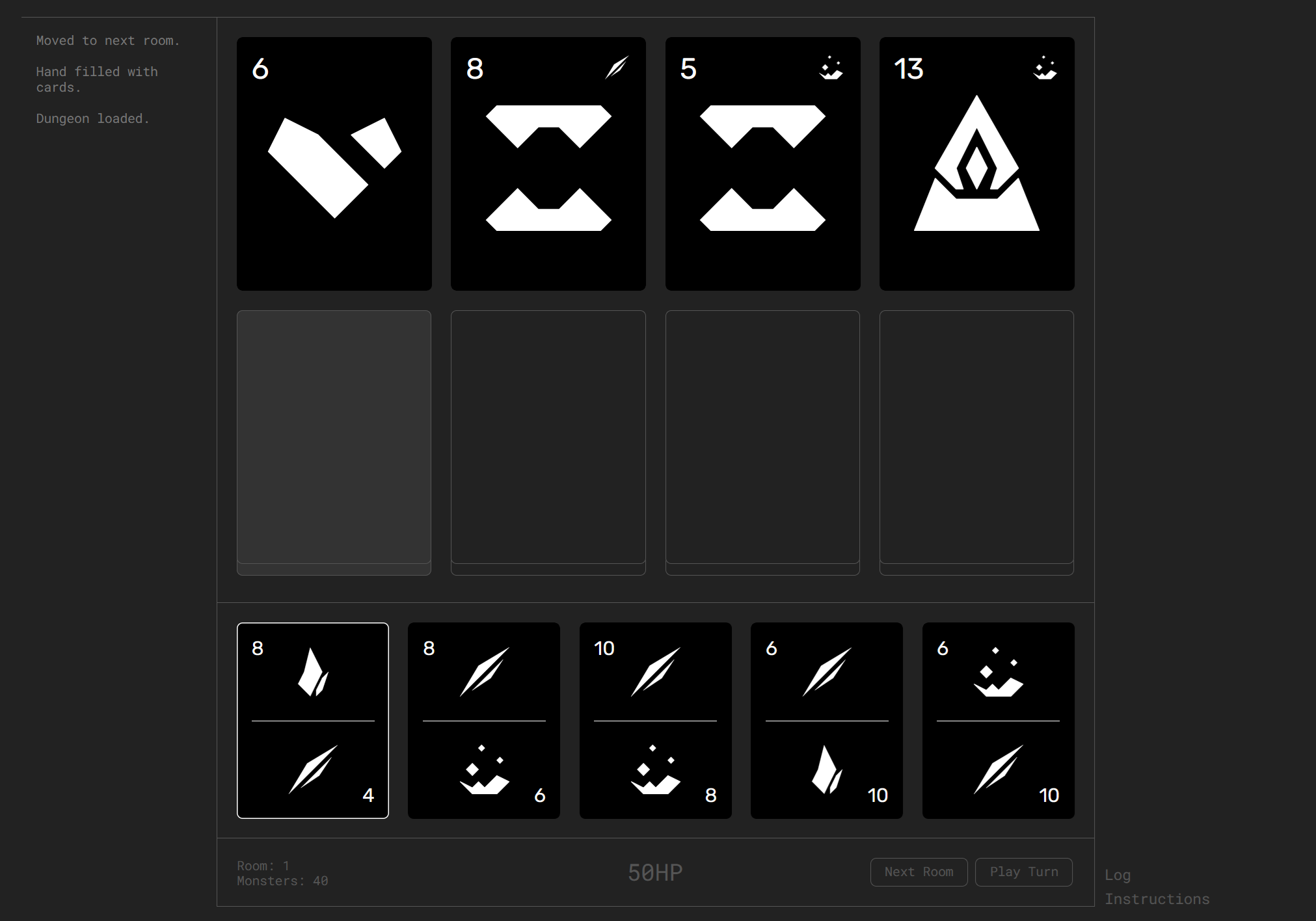 Screenshot of web video game with black and white playing cards.